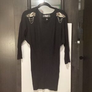 NWT Black Embellished Shoulder Chain Sweater Dress